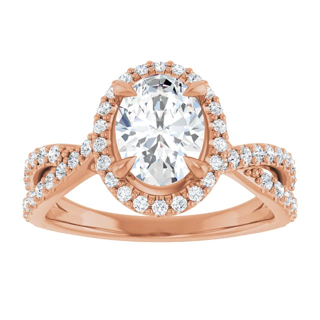 Oval Rose Gold Twist Band Halo Lab Diamond Engagement Ring  