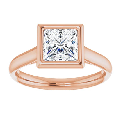 Princess Rose Gold Solitaire Bezel Lab Diamond Engagement Ring
