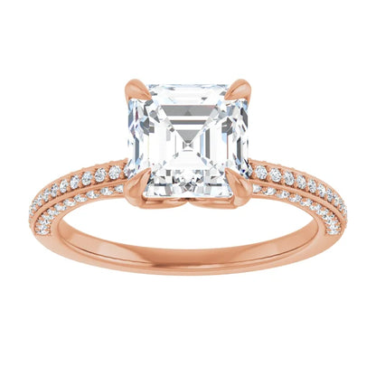 Asscher Rose Gold Pave Lab Diamond Engagement Ring 