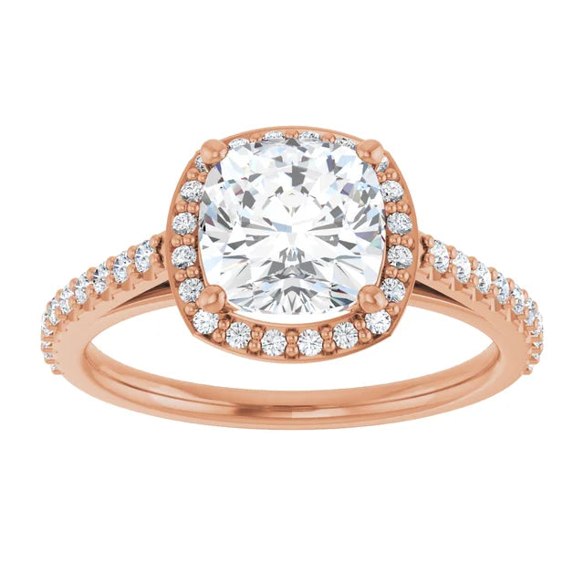 Cushion Rose Gold Halo Lab Diamond Engagement Ring 