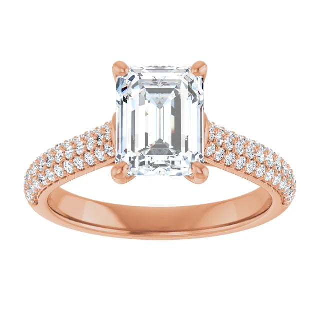 Emerald Rose Gold Pave Lab Diamond Engagement Ring 