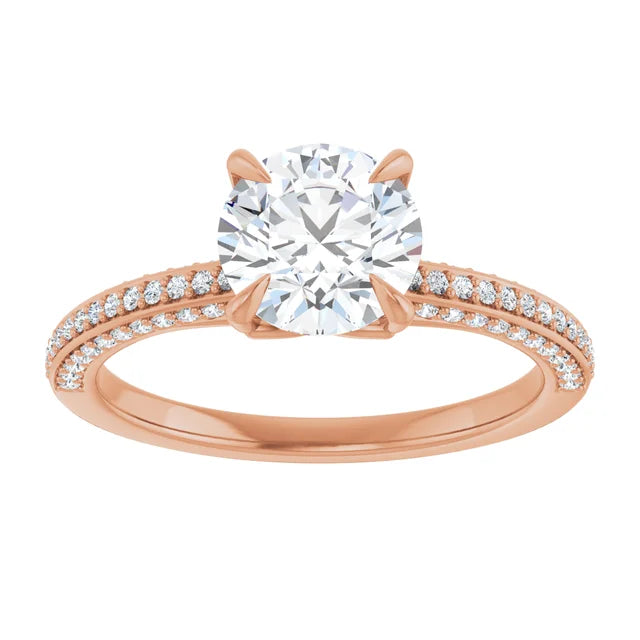 Round Brilliant Rose Gold Pave Lab Diamond Engagement Ring 