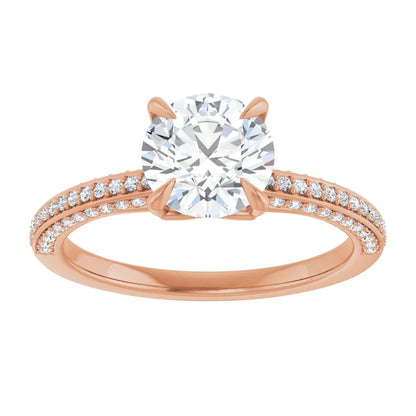 Round Brilliant Rose Gold Pave Lab Diamond Engagement Ring 