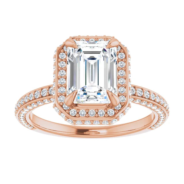 Emerald Rose Gold Halo Pave Style Lab Diamond Engagement Ring 