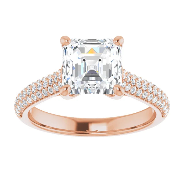 Asscher Rose Gold Pave Lab Diamond Engagement Ring 