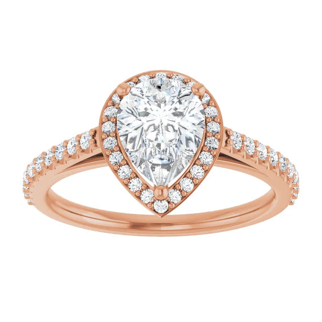 Pear Rose Gold Halo Lab Diamond Engagement Ring 