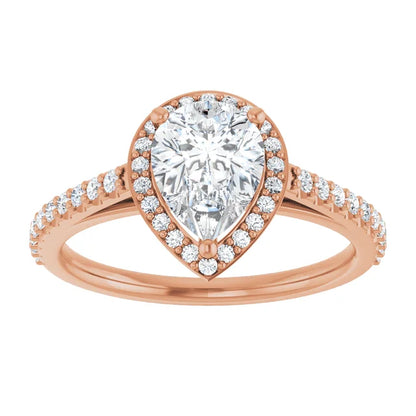 Pear Rose Gold Halo Lab Diamond Engagement Ring 