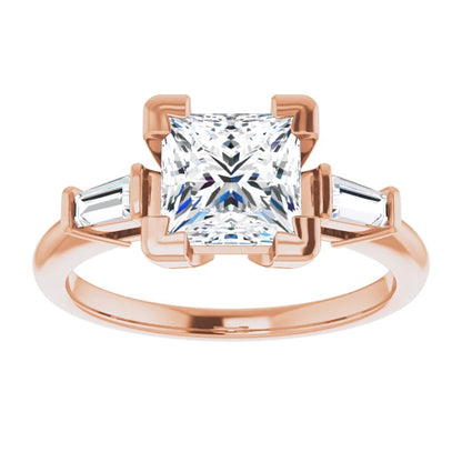 Princess Rose Gold Baguette Accent Lab Diamond Engagement Ring