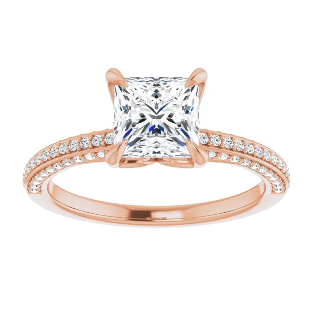 Princess Rose Gold Pave Lab Diamond Engagement Ring 