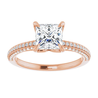 Princess Rose Gold Pave Lab Diamond Engagement Ring 