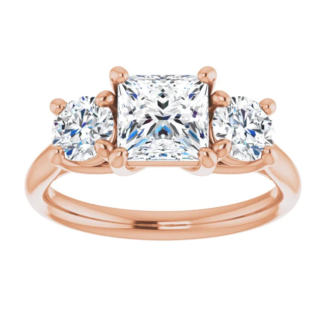 Princess Rose Gold Tri Stone Lab Diamond Engagement Ring