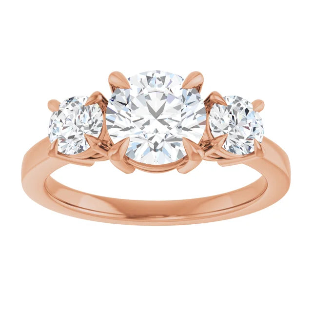Round Brilliant Rose Gold Tri Stone Lab Diamond Engagement Ring 
