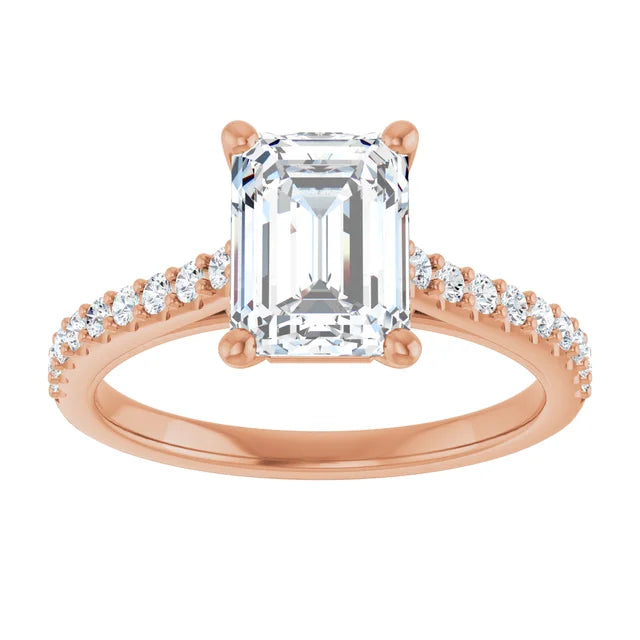 Emerald Rose Gold Pave Style Lab Diamond Engagement Ring 