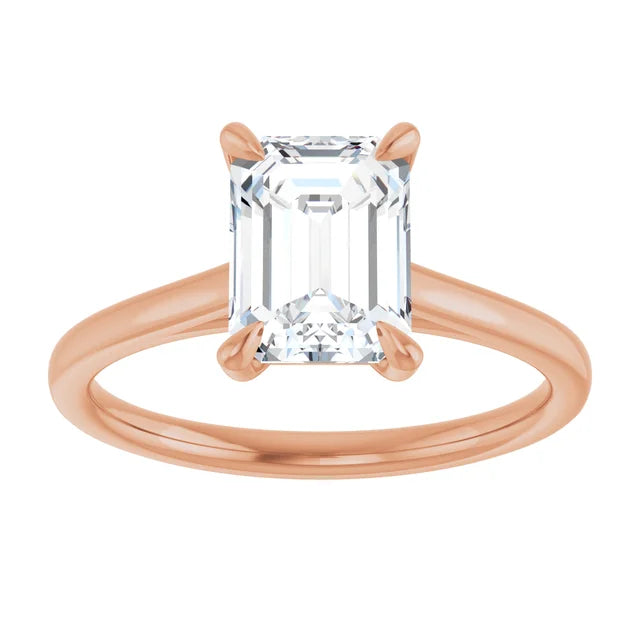 Emerald Rose Gold Four Claw Solitaire Lab Diamond Engagement Ring 
