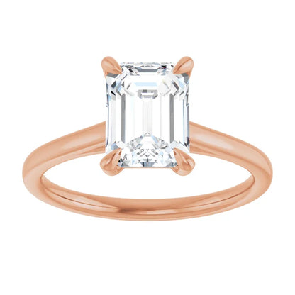 Emerald Rose Gold Four Claw Solitaire Lab Diamond Engagement Ring 