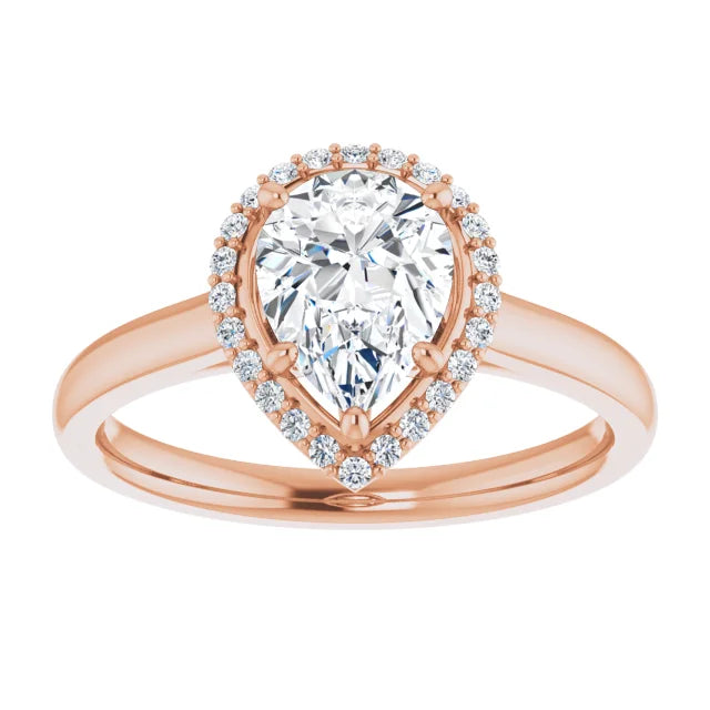 Pear Halo Solitaire Lab Diamond Engagement Ring Rose Gold. 
