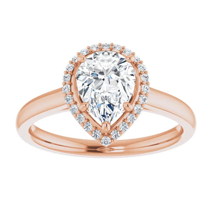 Pear Halo Solitaire Lab Diamond Engagement Ring Rose Gold. 