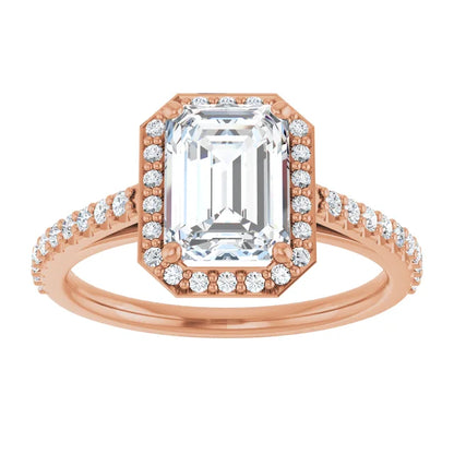 Emerald Rose Gold Halo Lab Diamond Engagement Ring 