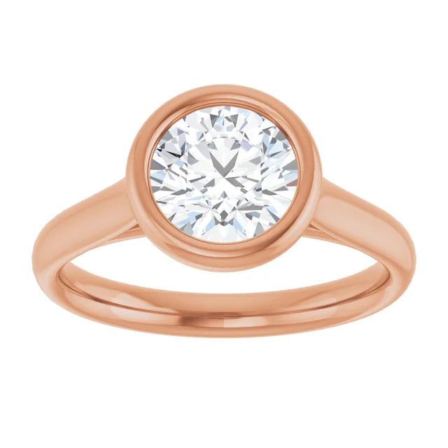 Round Brilliant Rose Gold Solitaire Bezel Lab Diamond Engagement Ring 