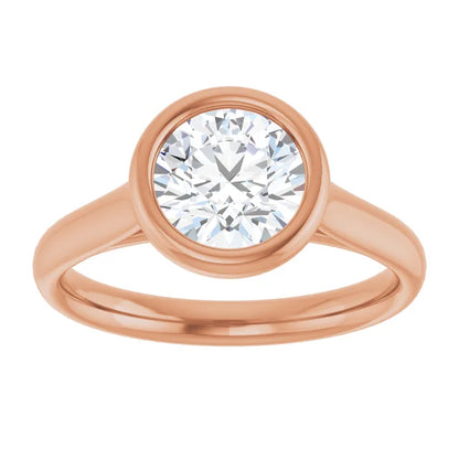 Round Brilliant Rose Gold Solitaire Bezel Lab Diamond Engagement Ring 