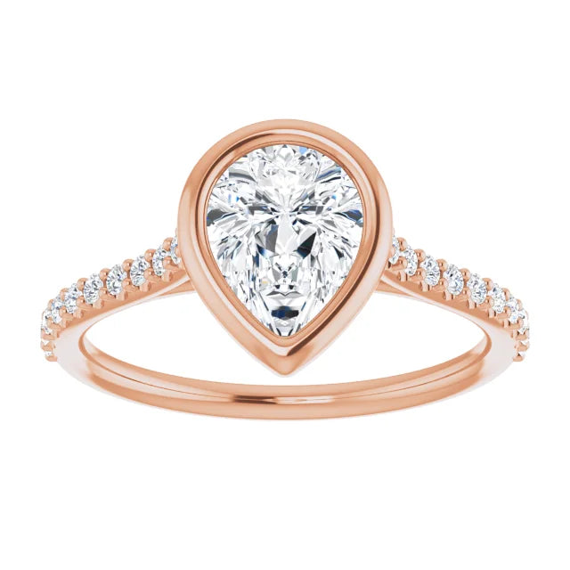 Pear Rose Gold Bezel Pave Lab Diamond Engagement Ring 
