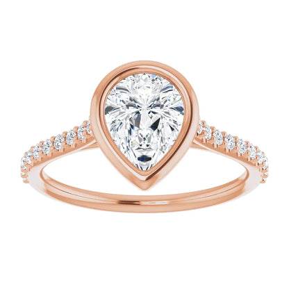 Pear Rose Gold Bezel Pave Lab Diamond Engagement Ring 