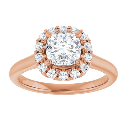 Cushion Halo Solitaire Rose Gold Lab Diamond Engagement Ring 