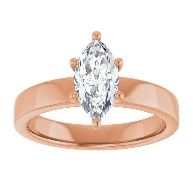 Marquise Rose Gold Wide Band Solitaire Engagement Ring