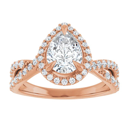 Pear Rose Gold Twist Band Halo Lab Diamond Engagement Ring  