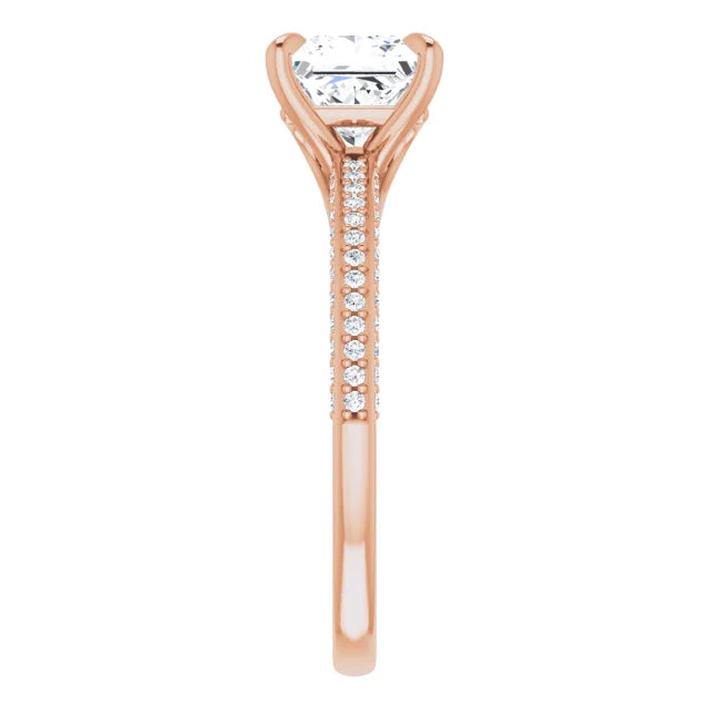 Princess Rose Gold Pave Lab Diamond Engagement Ring 