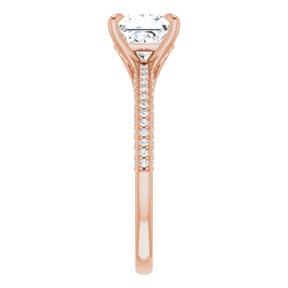Princess Rose Gold Pave Lab Diamond Engagement Ring 