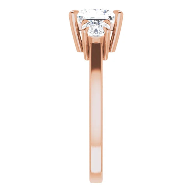 Princess Rose Gold Tri Stone Lab Diamond Engagement Ring 