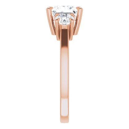 Princess Rose Gold Tri Stone Lab Diamond Engagement Ring 