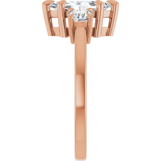 Marquise Rose Gold Tri Stone Lab Diamond Engagement Ring 