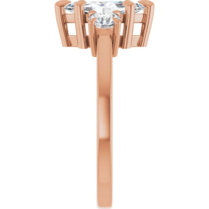Marquise Rose Gold Tri Stone Lab Diamond Engagement Ring 