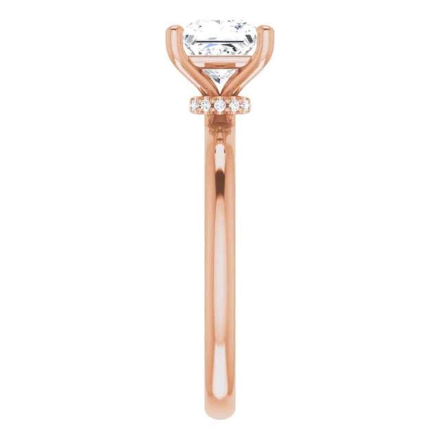 Princess Cut Rose Gold Low Hidden Halo Solitaire Engagement Ring