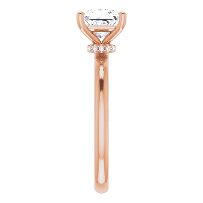 Princess Cut Rose Gold Low Hidden Halo Solitaire Engagement Ring