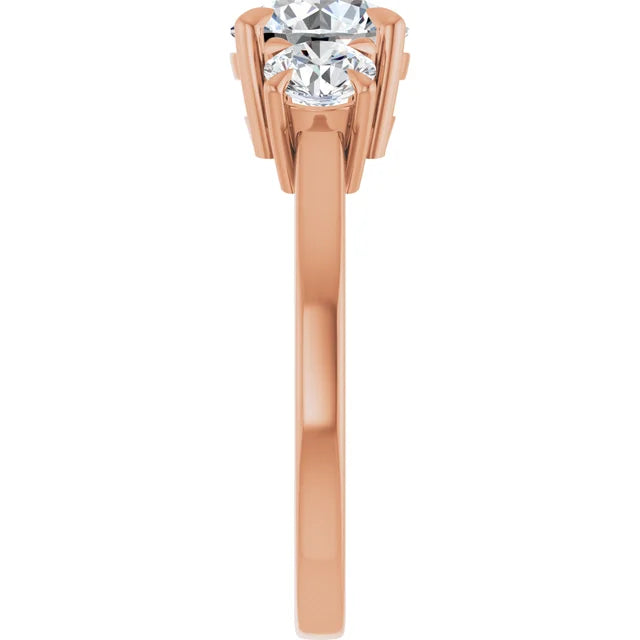 Round Brilliant Rose Gold Tri Stone Lab Diamond Engagement Ring 