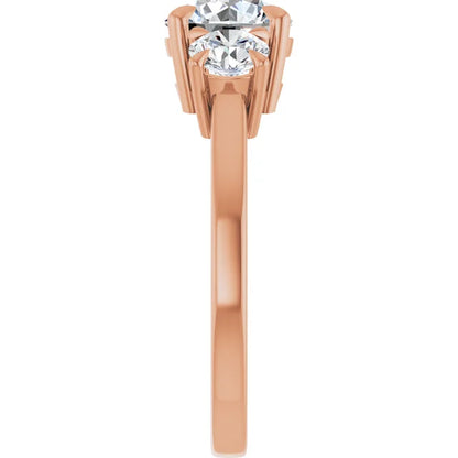 Round Brilliant Rose Gold Tri Stone Lab Diamond Engagement Ring 