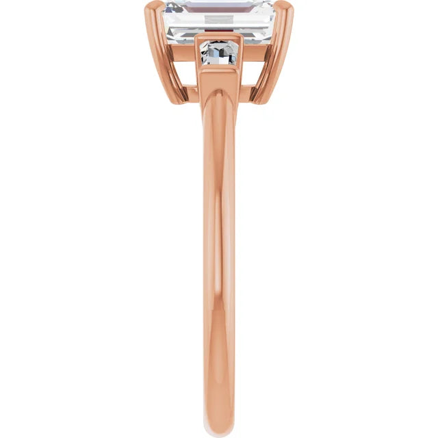 Emerald Rose Gold Baguette Accent Lab Diamond Engagement Ring 