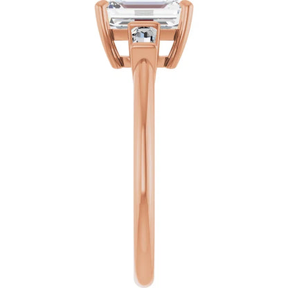 Emerald Rose Gold Baguette Accent Lab Diamond Engagement Ring 