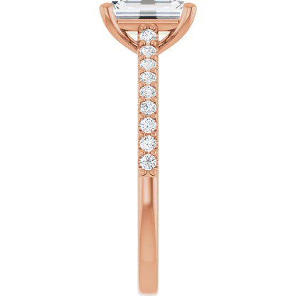 Emerald Rose Gold Pave Style Lab Diamond Engagement Ring 