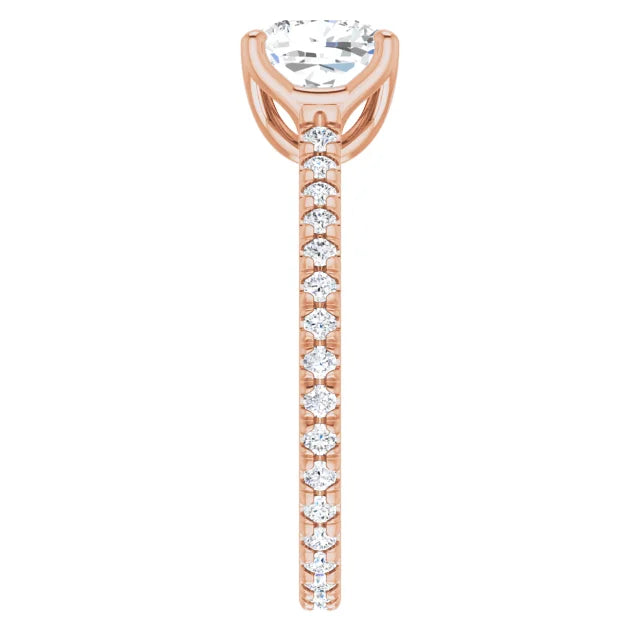 Cushion Rose Gold Claw Set Eternity Style Engagement Ring
