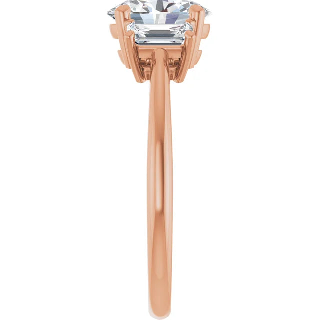 Oval Rose Gold Tri Stone Lab Diamond Engagement Ring