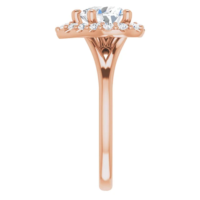 Heart Rose Gold Halo Solitaire Split Band Lab Diamond Engagement Ring 