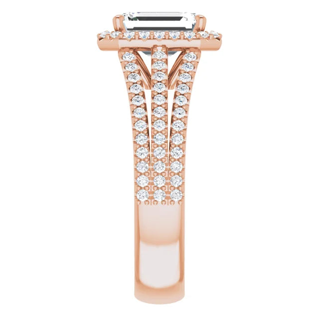 Emerald Rose Gold Halo Style Engagement Ring