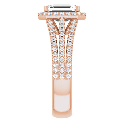 Emerald Rose Gold Halo Style Engagement Ring