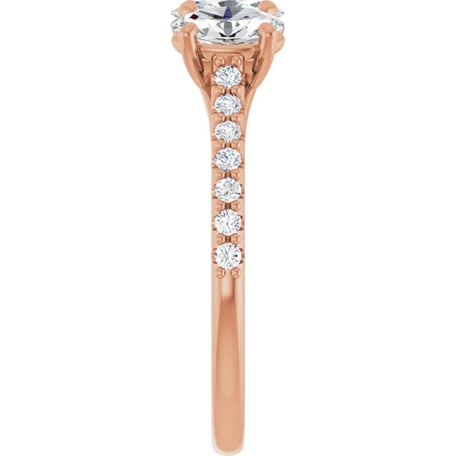 Oval Rose Gold Tri Stone Lab Diamonds Engagement Ring 