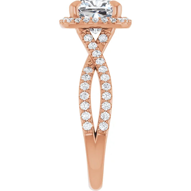 Cushion Rose Gold Twist Band Halo Lab Diamond Engagement Ring  