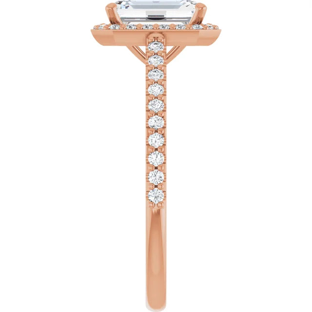 Emerald Rose Gold Halo Lab Diamond Engagement Ring 